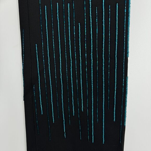 CACHE Vintage Y2K Black Turquoise Beaded Embellished High Rise Trouser Pants 4 - Picture 5 of 7